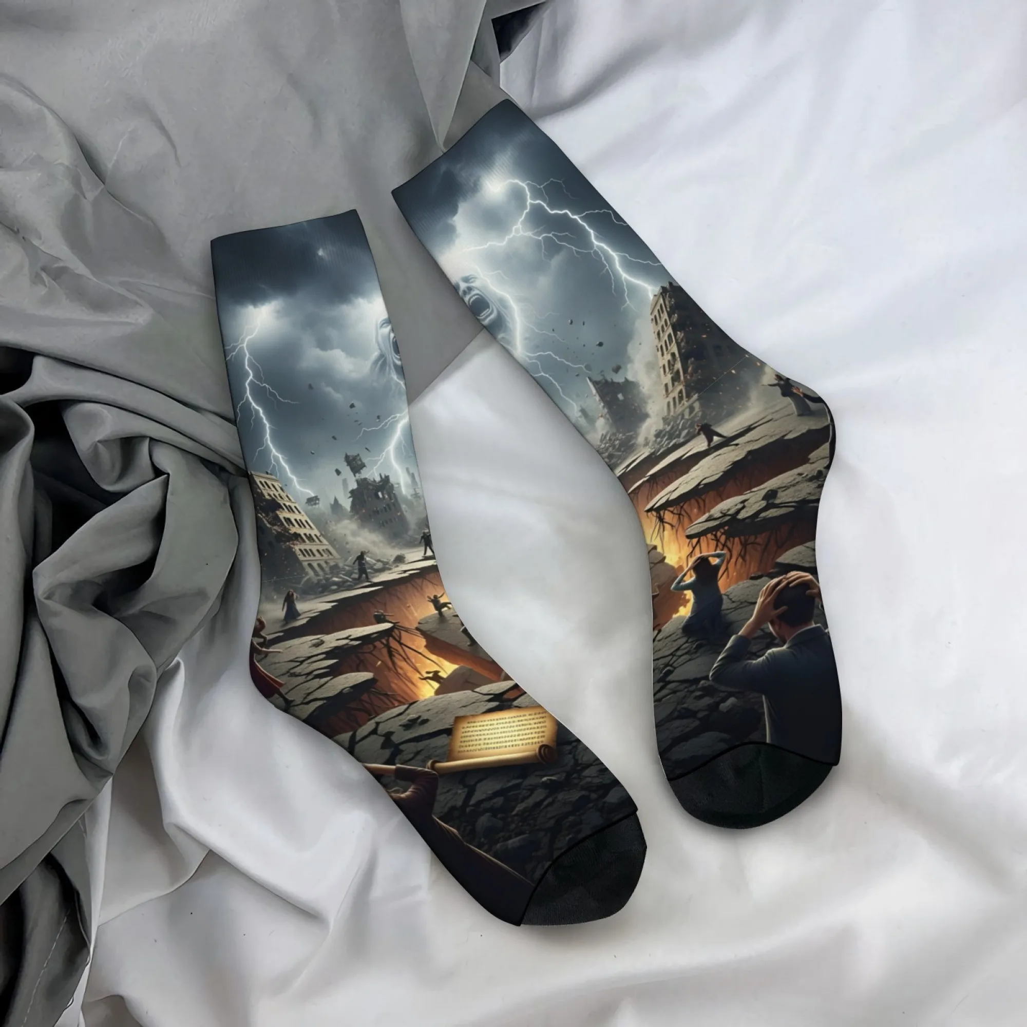 Dark apocalypse-themed casual socks with a unique street style print, comfortable, breathable, non-slip, perfect as a party gift