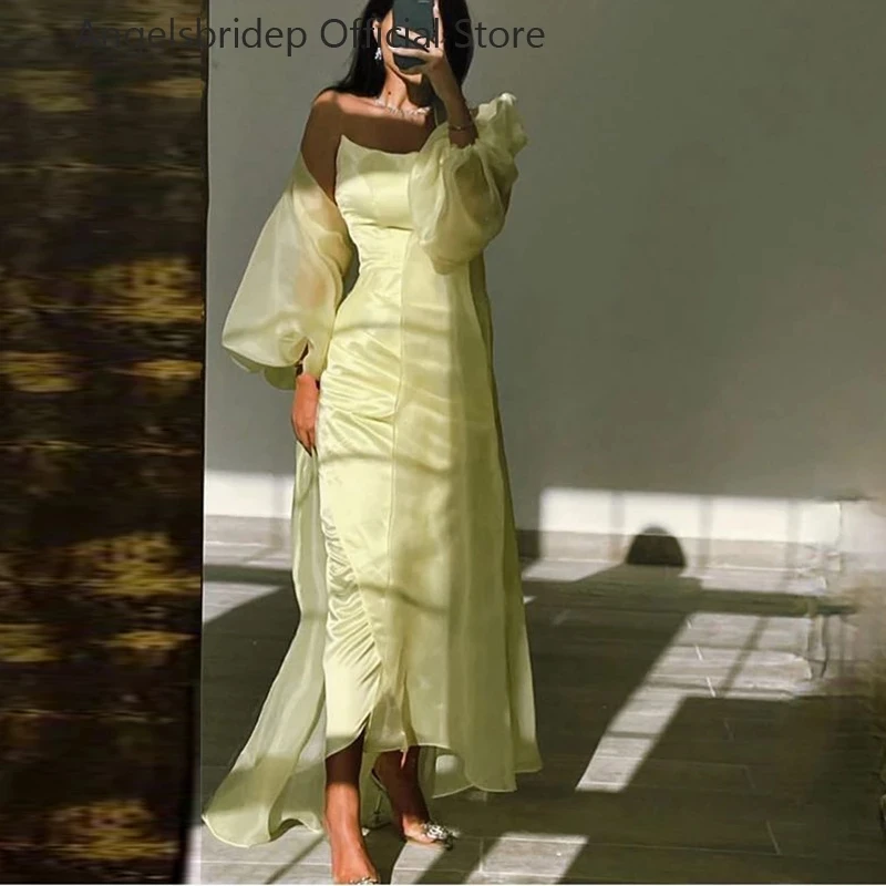 

Angelsbridep Mermaid Prom Dresses 2023 Puff Sleeves Vestido De Noche Party Gowns Formal Occasion Dresses Yellow Robe De Bal