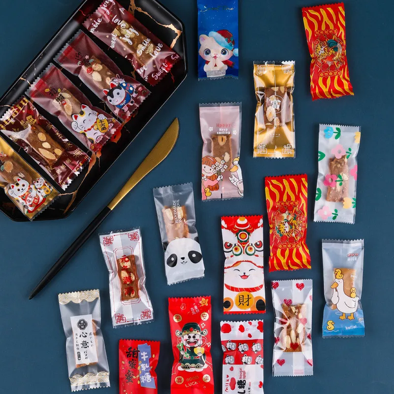 200Pcs 9x4cm Frohes Neues Jahr Nougat Süßigkeiten Zucker Taschen Handmade DIY Geschenk Kunststoff Maschine Versiegelt Verpackung – Detail 2