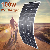100W Semi-Flexible Monocrystalline Solar Panel 18V/12V Bendable Solar Kit with Controller for RV Boat Roof Car Charging