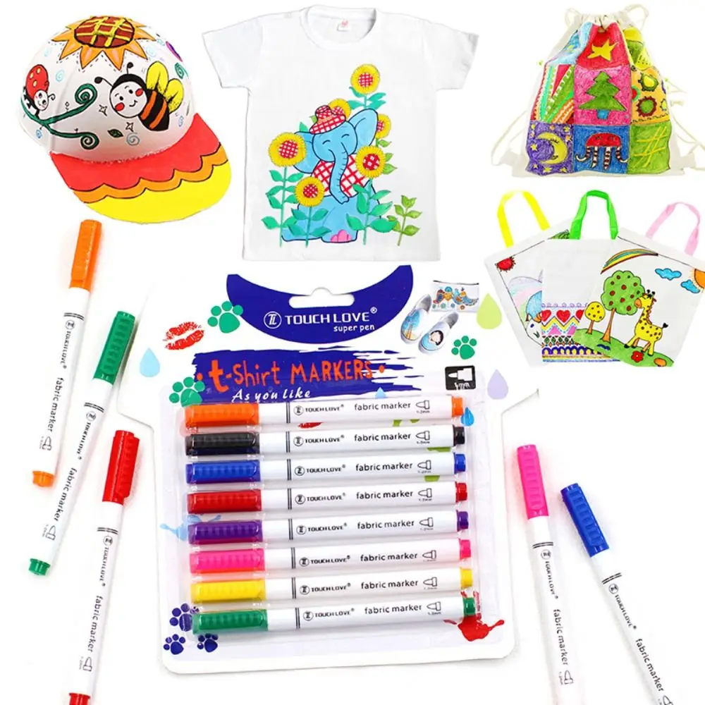 8PCS/Set 8 Colors Art Graffiti DIY Crafts T-shirt Pigment Fabric Marker Pen Textile Paint Pen T-shirt Markers Painting Tools