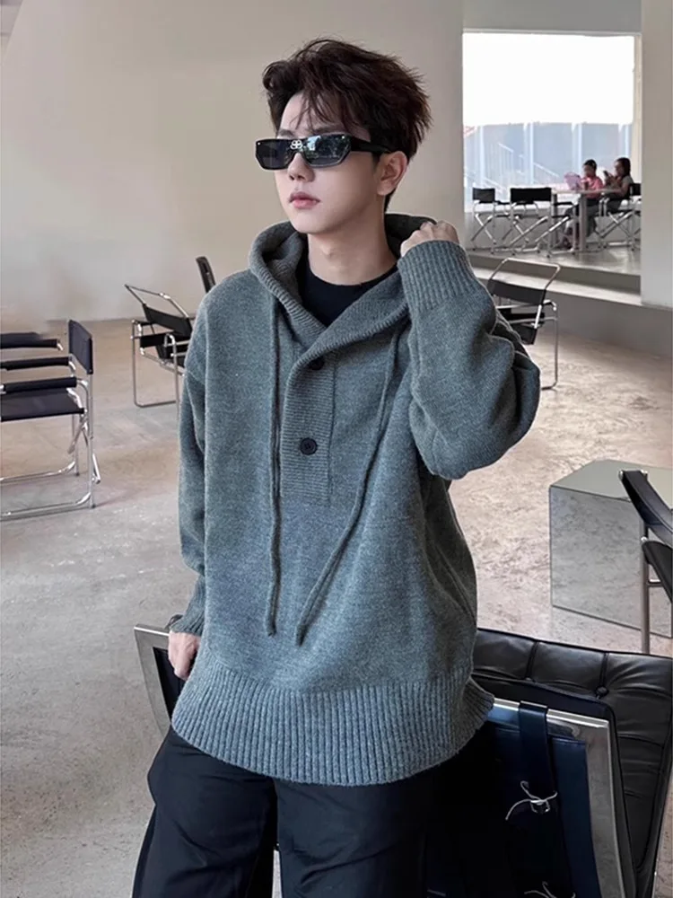 

Мужская толстовка свободного кроя в американском ретро-стиле с пуговицами, трикотажная, осенне-зимняя, в корейском стиле, мягкая, удобная, из полиэстера.