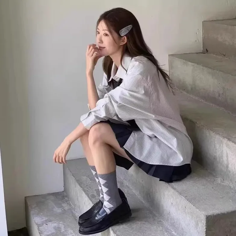 Solto casual listrado irt com ket gola virada para baixo clássico sle feminino topo para uso diário outono temporada e marca