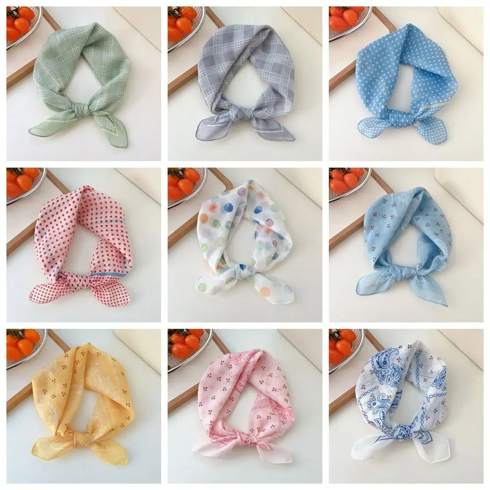 

Fashion Cloth Headband Pastoral Style Fresh Floral Small Square Scarf Polka Dot Scarves Women