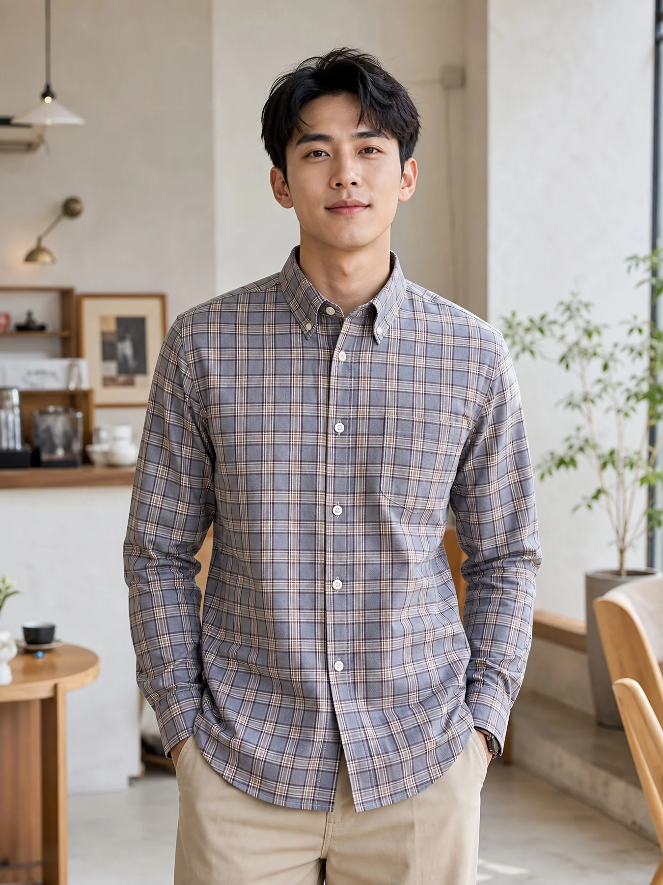 Oxford Cotton Casual Shirt Business - Heren overhemd van katoen, Oxford-weefsel, geruit,