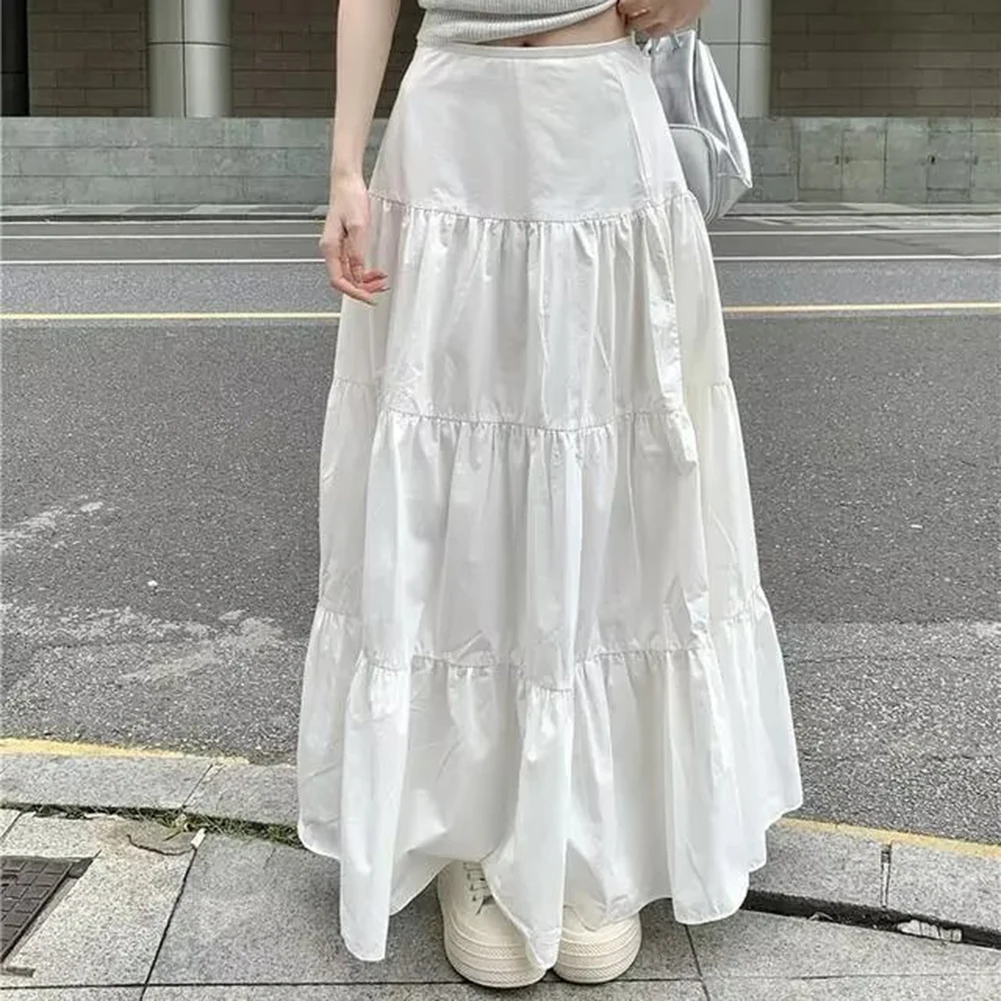 Elastic Waist Boho Long Skirts A-Line Skirts Autumn Fashion Casual Style Daily Wear Polyester Fabric Slight Stretch