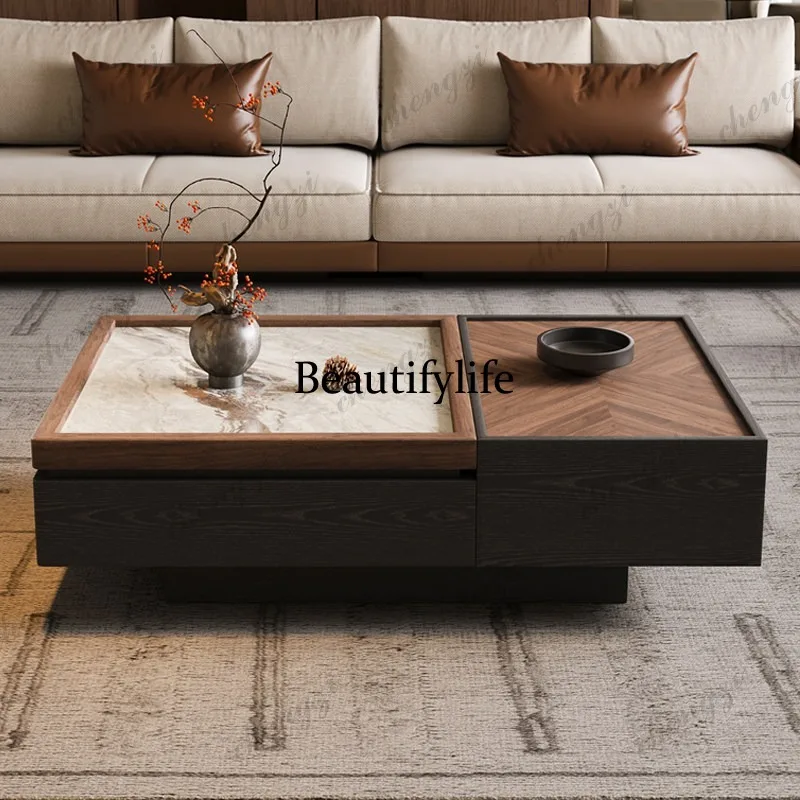 Italian minimalist coffee table household large flat floor living room self-priming double suction belt storage equipment wabi