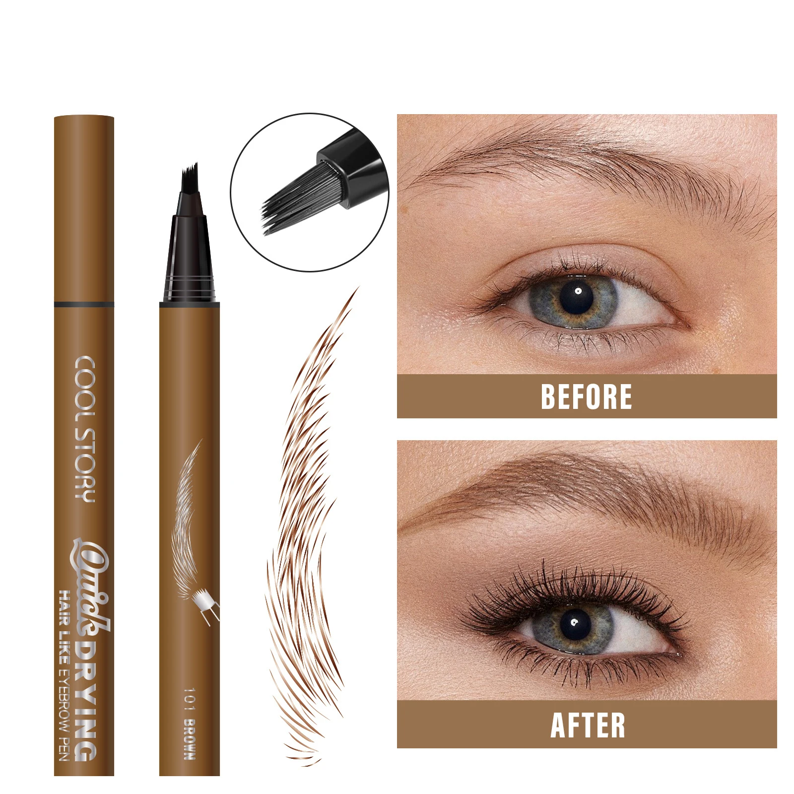 Liquid Eyebrow Pencil shapes wild eyebrows naturally and long-lasting, quick-drying, waterproof and sweatproof.