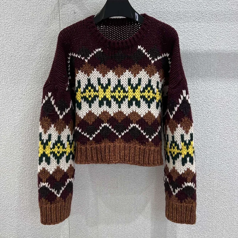 

High-quality short fall-winter pullover women's sweater with multiple patterns and color combinations 25101180