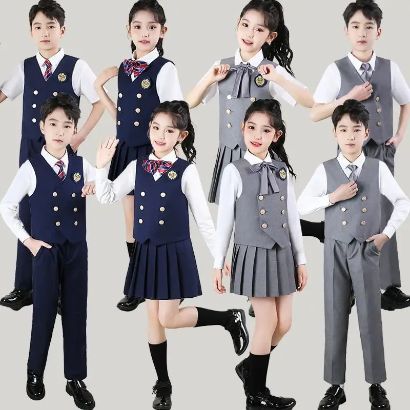 2026 Children Preppy School Uniform Set Blazer Skirt Outfit for Primary School Middle School Kindergarten Performance Wear