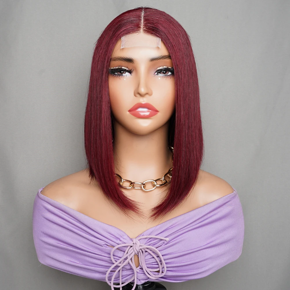 

#99J Colors Short Bob 2*6 Lace Front Wig 220 Density Bone Straight Ready To Wear Human Hair Wig Brazilian Hair For Women