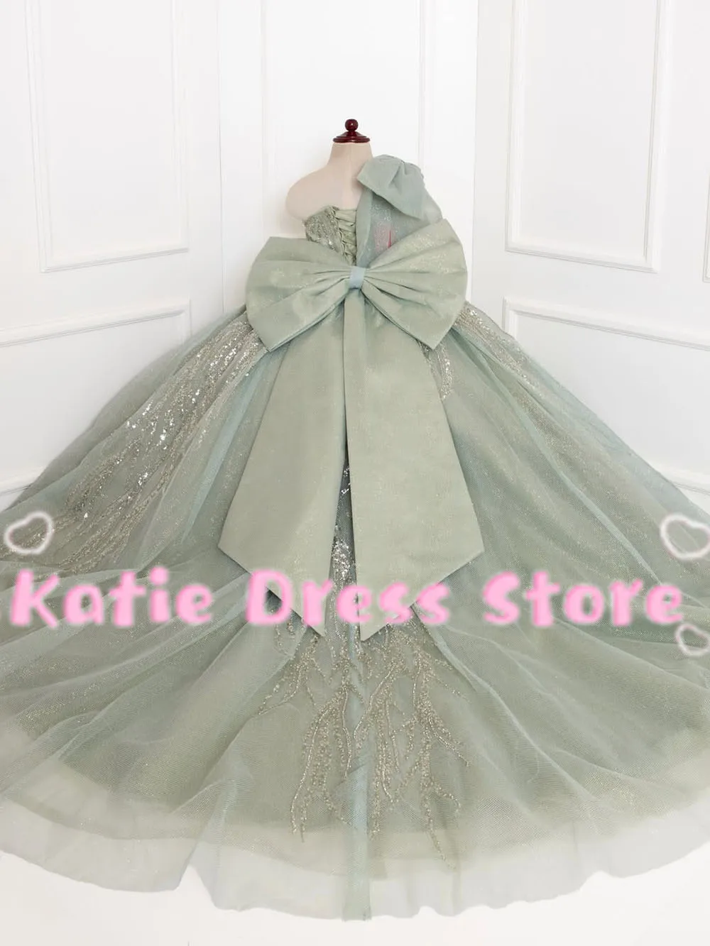 Custom Flower Girl Dress For Wedding Sequins Puffy Tulle With Bow One Shoulder Kids Birthday Party First Communion Ball Gowns  ﻿