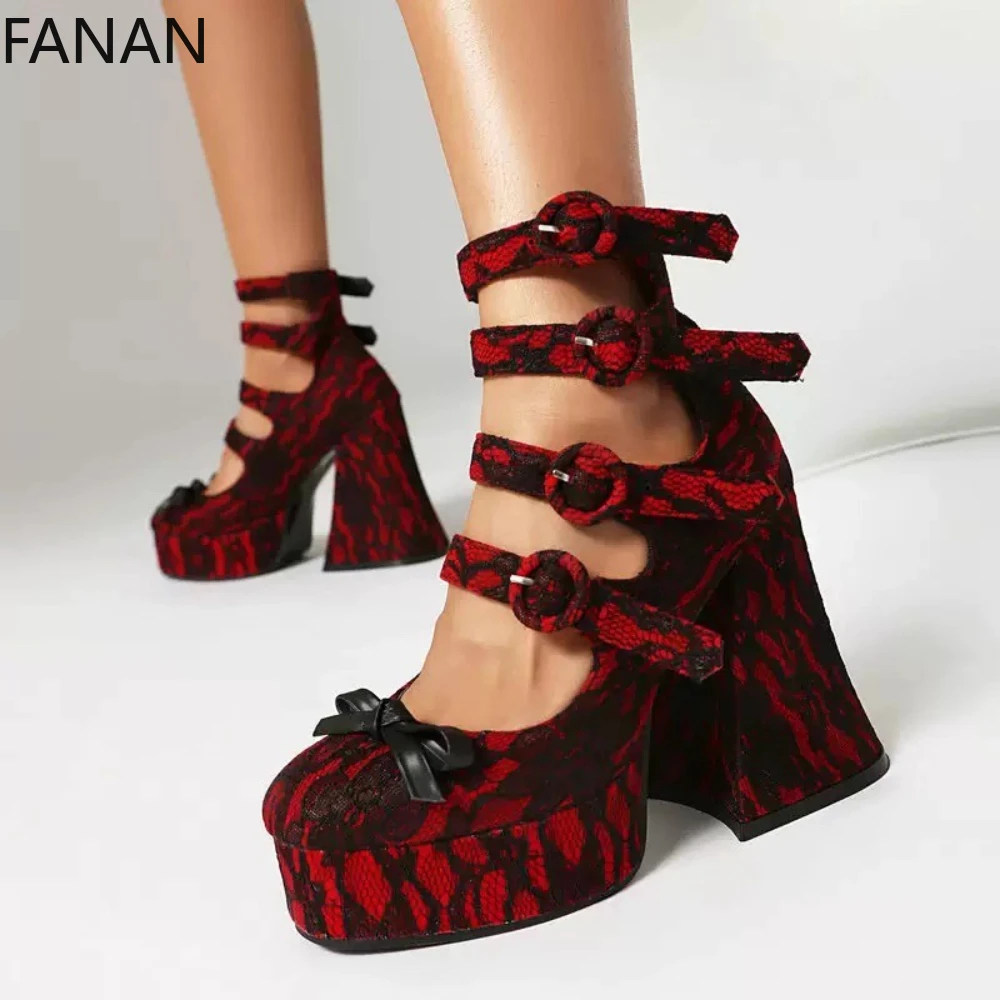 

Sexy Mary Jane Lolita Shoes for Women High Heels Cute Bow Round Toe Chunky Heel Shallow Mouth Pumps Red Pumps