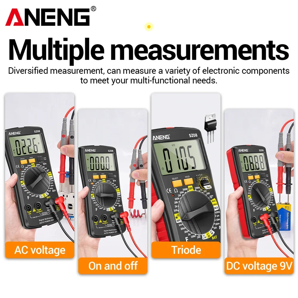 ANENG SZ08 Digital Multimeter Ultra-thin storage Professional Meter Auto Voltmeter AC DC 220V Resistance Handhold Testers