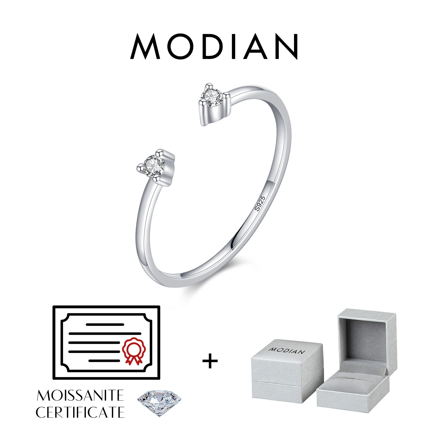 Women's 925 Sterling Silver Moissanite Adjustable Ring