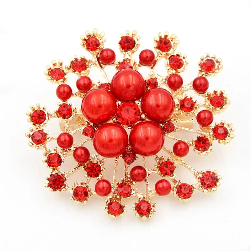 Wuli&baby Grey Pearl Snowflake Brooches For Women Unisex Big Party Casual Brooch Pins Gifts