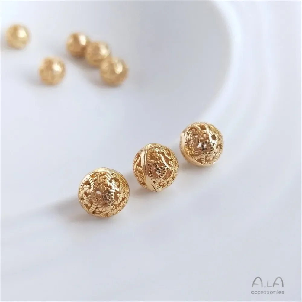 

1PCS 14K Golden Flower Ball Hanging Beads, Hollow Spherical Beads, DIY Hand-made String Pearl Necklace Accessories, C123