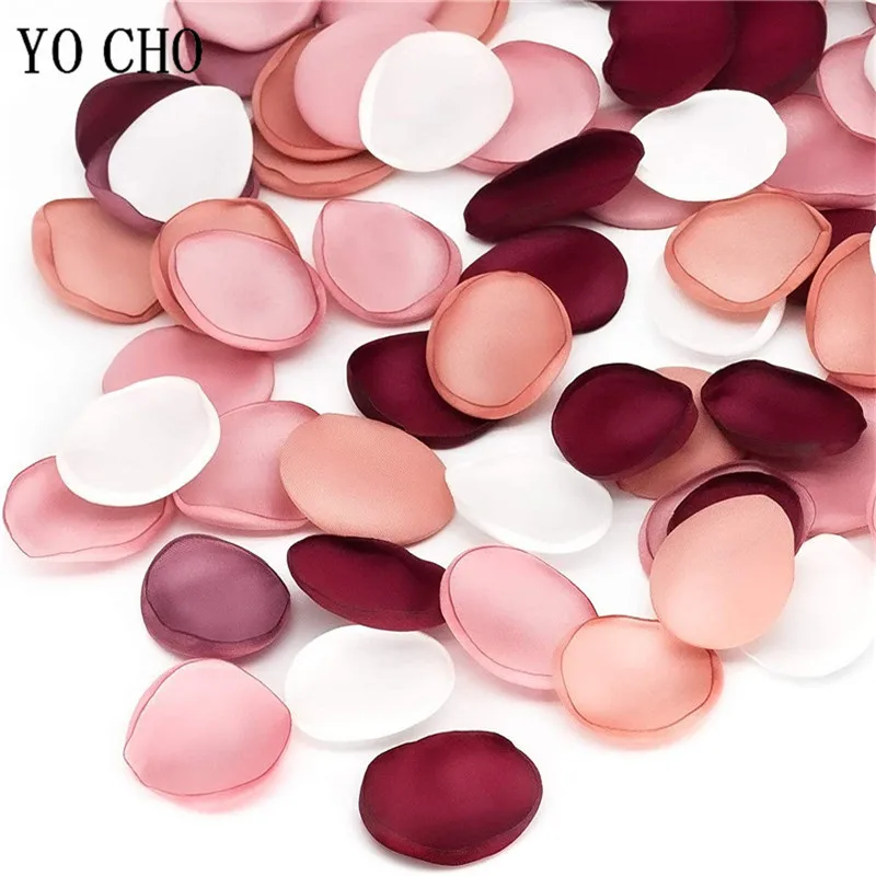 YO CHO pétalos de rosa de seda hechos a mano para boda flor Artificial para decoración matrimonial vino rojo granate 100 unids/bolsa