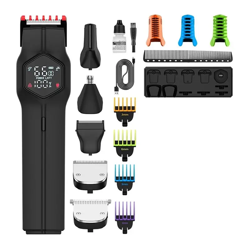 

【ESSENTIALS 】Мужская водонепроницаемая многофункциональная машинка для стрижки волос 5-в-1, набор электрических триммеров с магнитными насадками для стрижки волос в носу