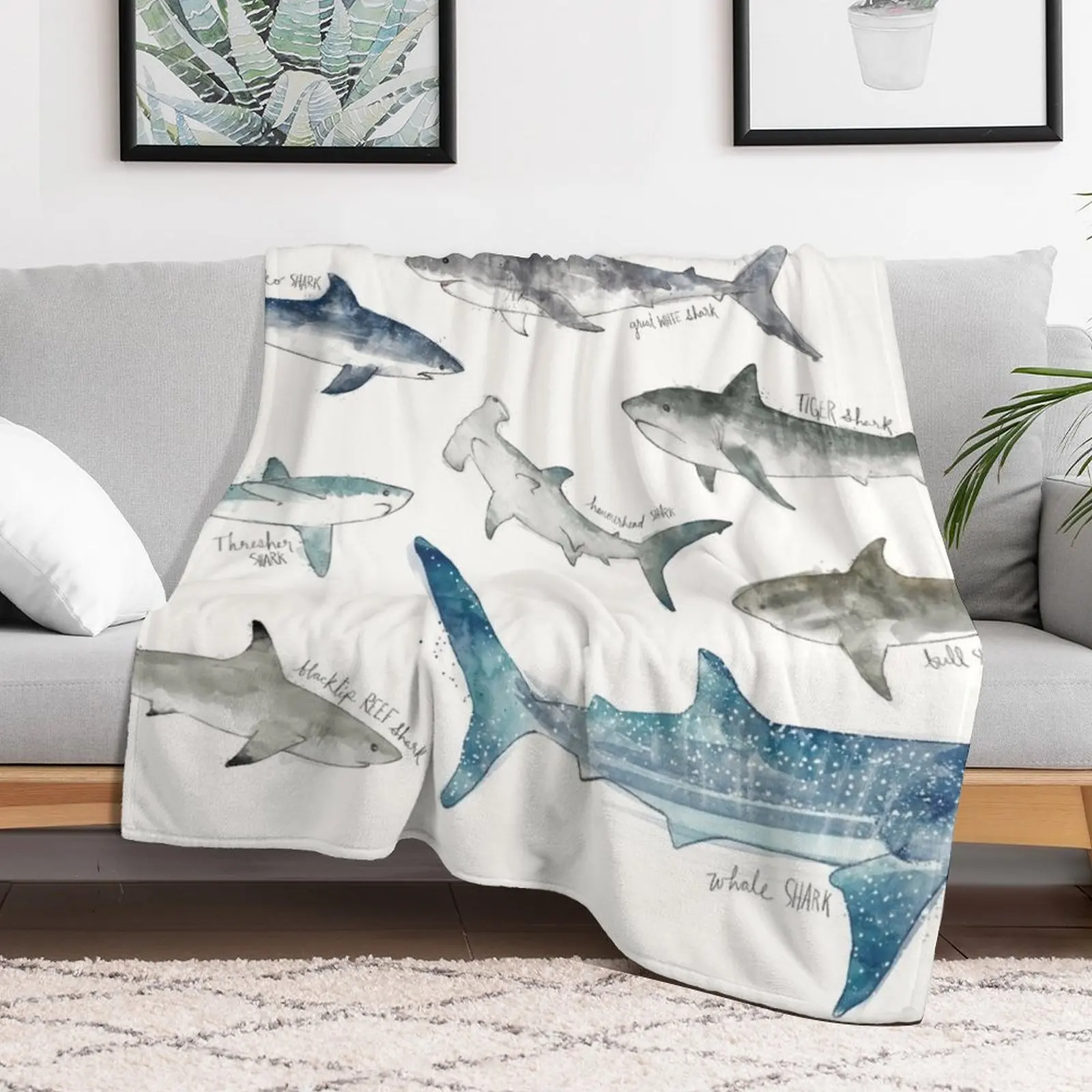 Sharks - Landscape Format Throw Blanket Multi Purpose Soft Warm Blanket for Home Travel