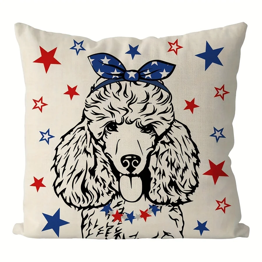 1pc Linen 4th Of July Pillow Covers Poodle Patriotic Independence Day Throw Pillowcase Memorial Day Cushion Case Dog Decorations