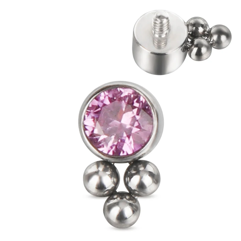 ASTM F136 Titanium ear studs Threaded 3 Balls Cluster CZ Bezel Top Labret Lip Stud PIERC Ear Cartilage Tragus Piercing Jewelry image 3