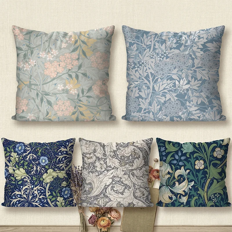 

Vintage Floral Cushion Cover William Morris Style Botanical Throw Pillow Case for Sofa Living Room Bedroom Home Decor 40x40cm
