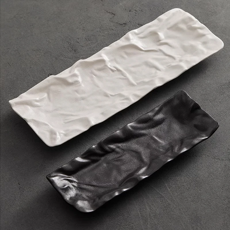 Rectangular Ceramic Plate Wrinkle Frosted Ceramic Sushi Plate Tableware Kitchen Supplies Japanese Main Course Decorative Plate