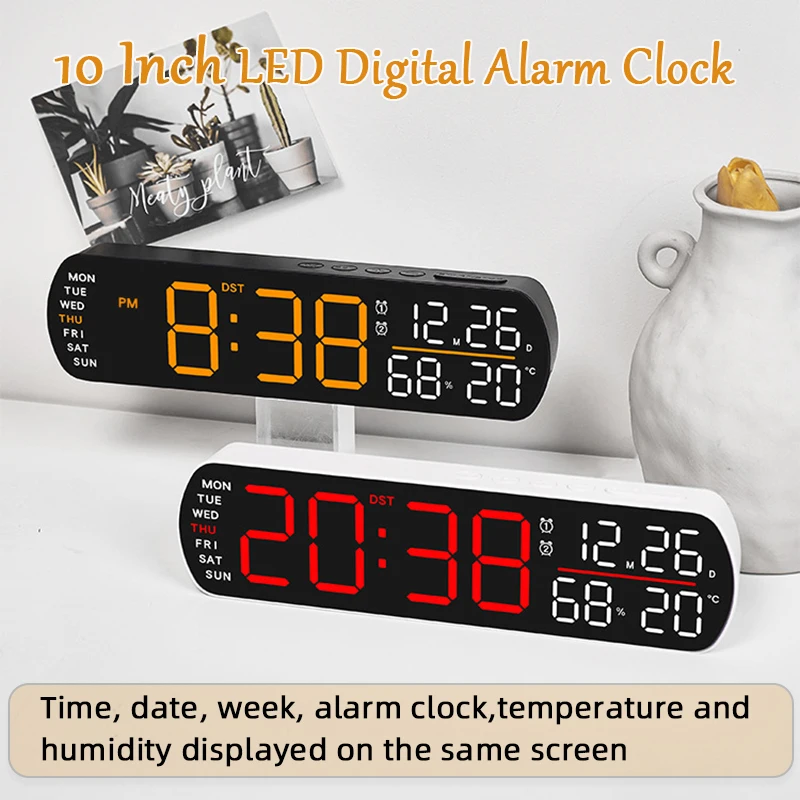 

10 Inch Digital Clock LED Alarm Clock Bedroom Electronic Desktop Clock With Temperature Display Adjustable Brightness 12/24 Hour