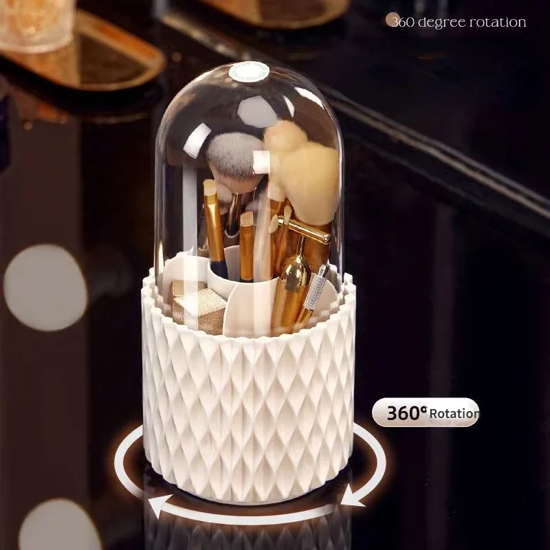 360 °Rotating Transparent Makeup Brush Storage Box Pen Holder Large Capacity Acrylic Dust with Lid Desktop Cosmetic Organizer