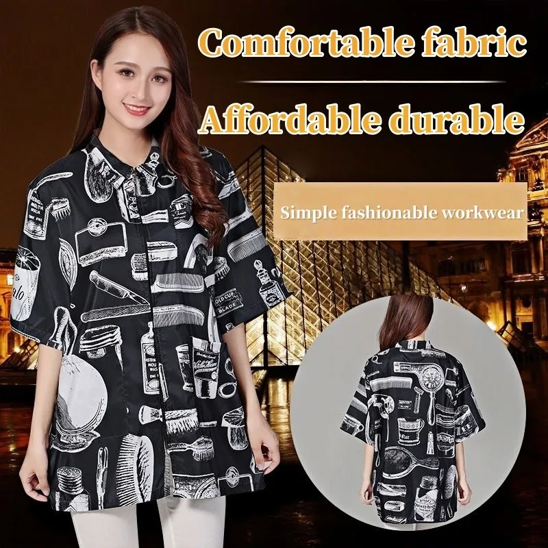 Kitchen Waterproof Oil Proof Dirty Short Sleeved With Pockets Apron Women's Painting Cooking Pinafore Nail Salon Beauty Workwear