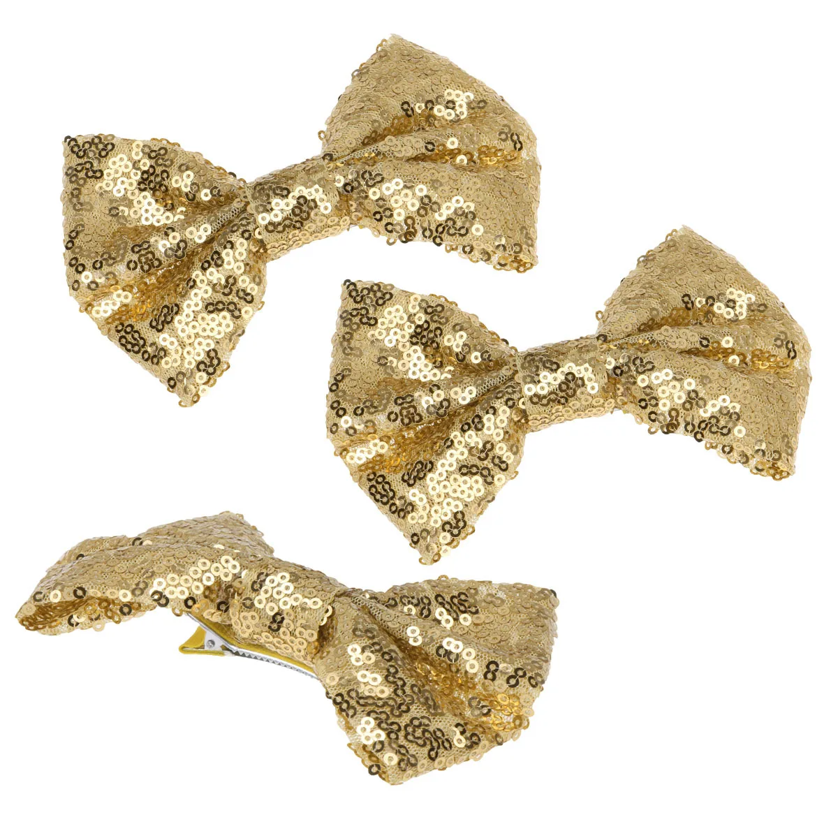 

3pcs Large Bowknot Hairpins Sequined Hair Clips Durable Party Christmas Decoration Golden With Clip
