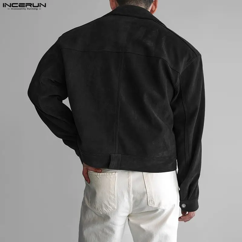 INCERUN الرجال السترات الصلبة التلبيب كم طويل زر الذكور معاطف الشارع الشهير جيوب ربيع الخريف موضة ملابس خارجية غير رسمية جاكيتات