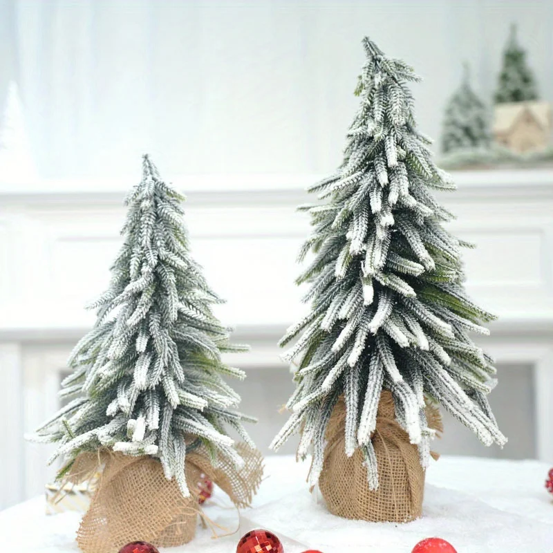 1 Piece Mini Falling Snow Christmas Tree PE Flocked Christmas Tree Tabletop Decorator Scene Arrangement Decorations