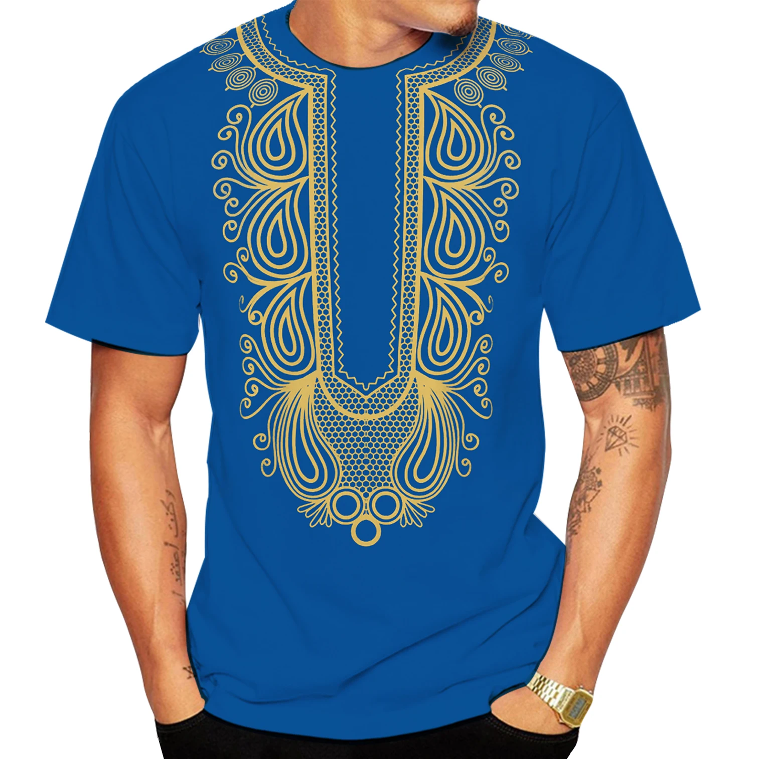 African Printed Oversized Tee for Men, Casual Summer Style, Short Sleeve Shirt