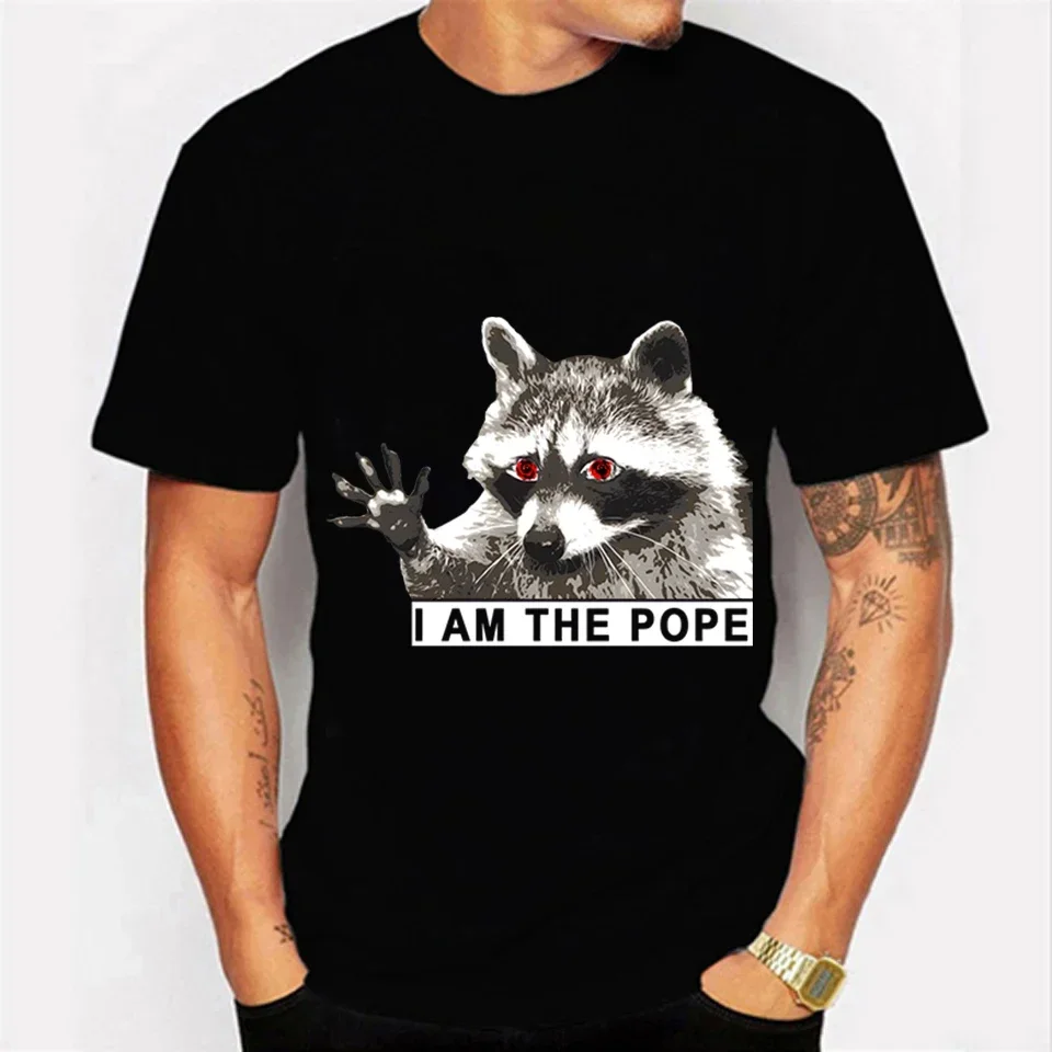 

Summer New Fashion T Shirt for Men POPE Raccoon Print Harajuku Man Women Hip Hop Streetwear Casual Men Shirts Oversized Top Tee