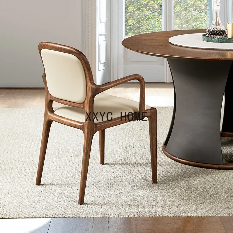 

Light Luxury Italian-Style Leisure Chair Special-Shaped Leather Solid Wood Dining Chair Study Chair Single Seat Sofa