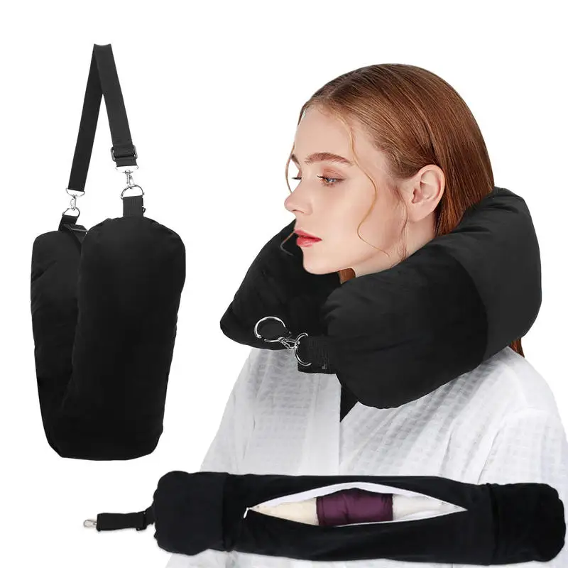 

1PC Refillable Travel Trip Neck Pillow-Adjustable Memory Foam Pillowcase for Airplane Car &amp Home Portable with Storage Bag