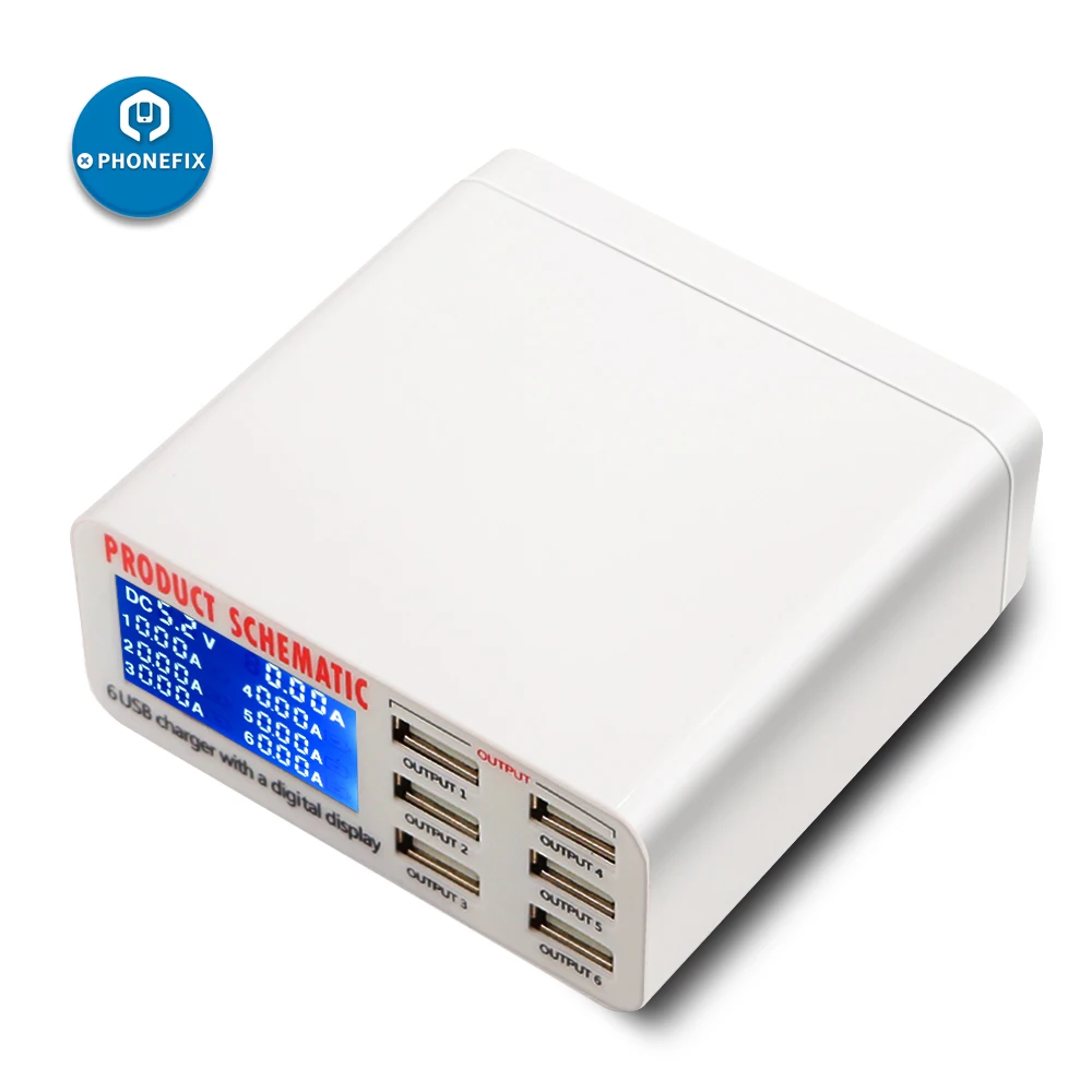 6-portowa ładowarka USB Szybkie ładowanie Wyświetlacz LED Stacja ładowania Multi USB do iPhone'a iPada Telefon komórkowy Ściana Dom UE Wtyczka UK