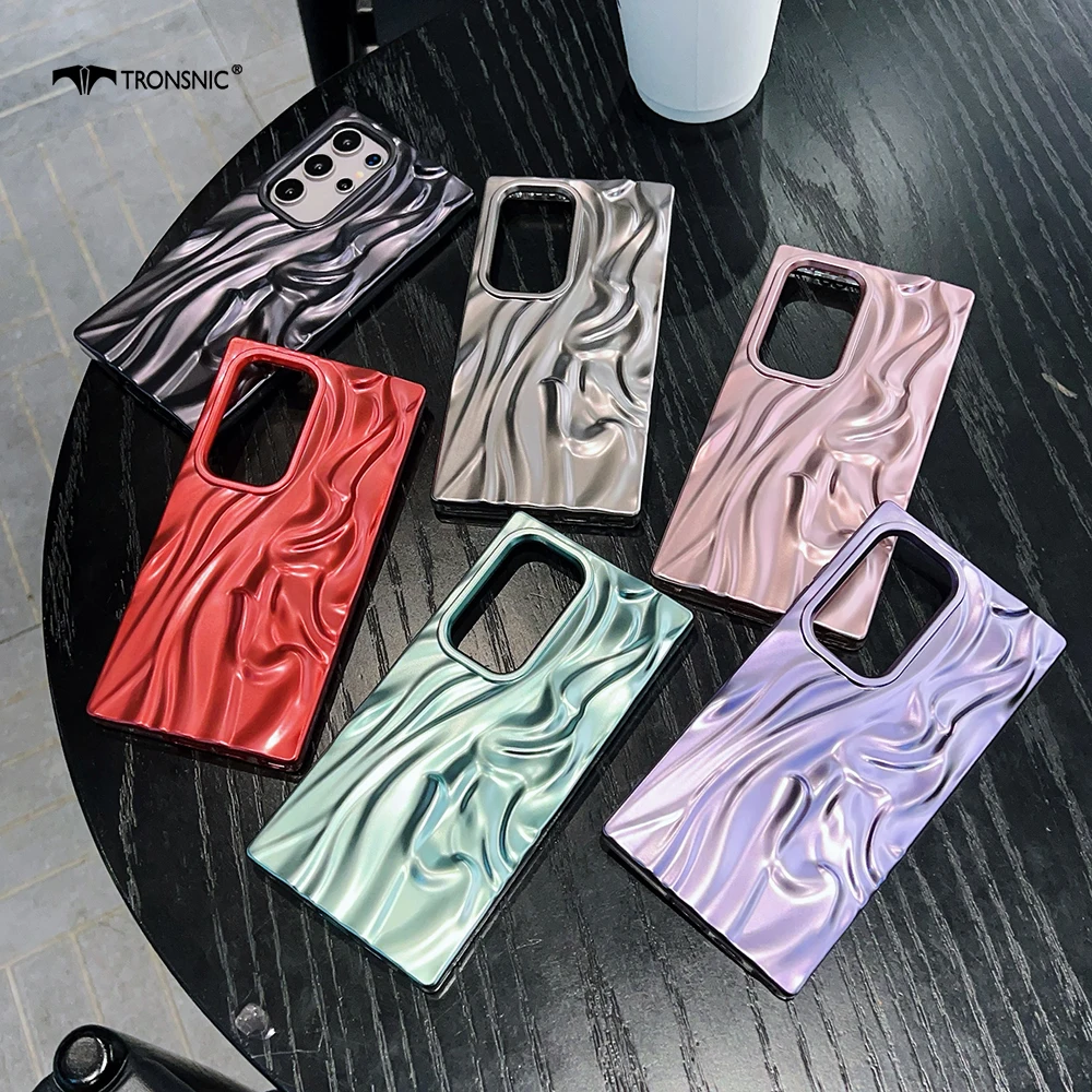 Luxury Wave Colorful Phone Case For Samsung S25 S24 S23 Plus Ultra Soft Fashion Rock Matte Lady Couple 3D Plated Cover Red Funda