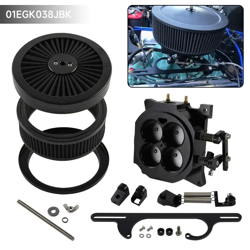 Black 1000Cfm 4 Barrels 1.75'' Core Barrel 4150 Flange Carburetor Throttle Body+ 6''X2'' Air Filter+Spring Bracket Fits Chevy GM