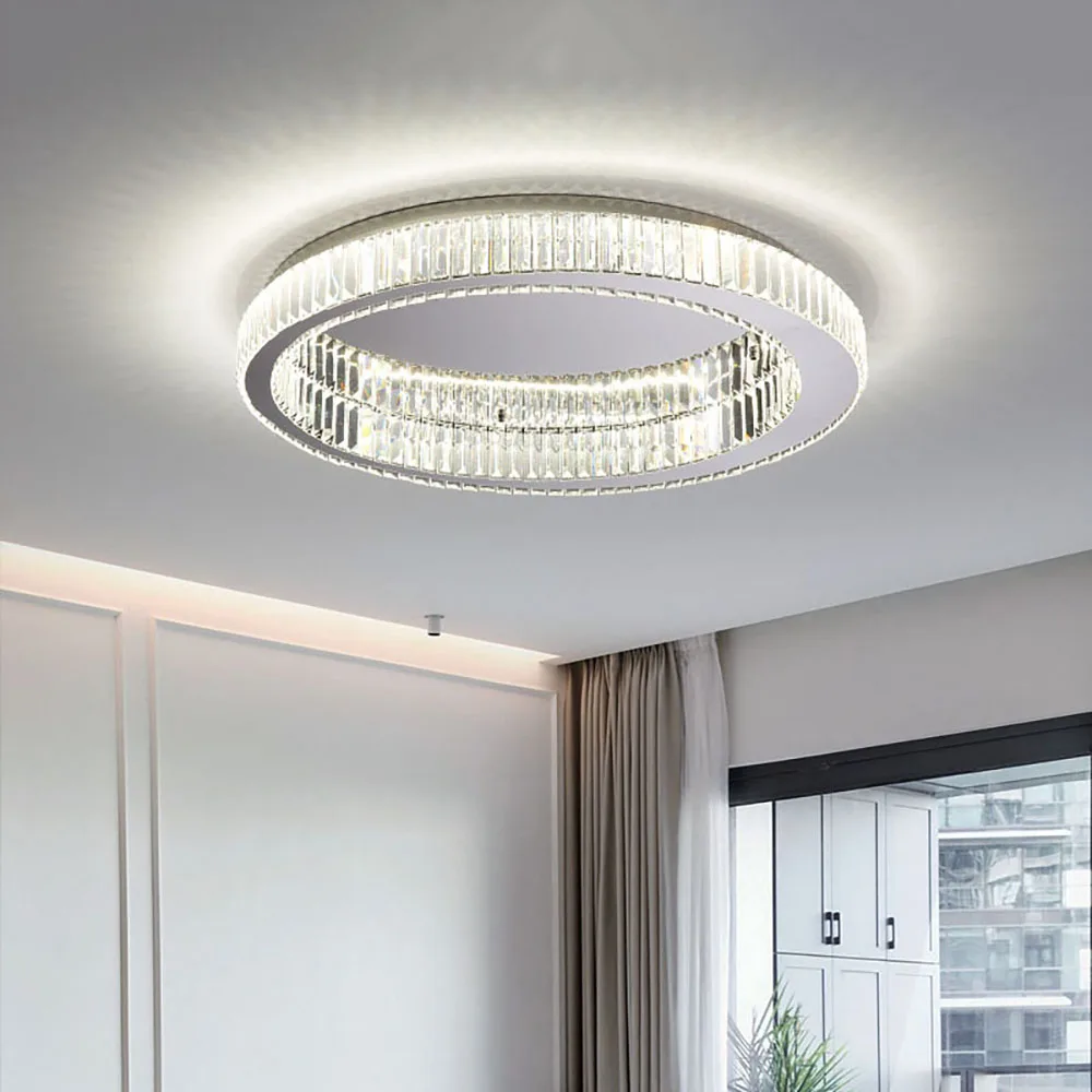 

SGROW Modern Minimalist Round Crystal Ceiling Lamp Living Room Decoration Luxury Bedroom Dining Indoor Lighting For Home