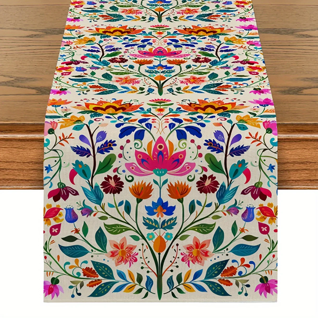 Mexican Day of The Dead Floral Linen Table Runners Holiday Party Decor Reusable Dia De Los Muertos Table Runner Home Decorations