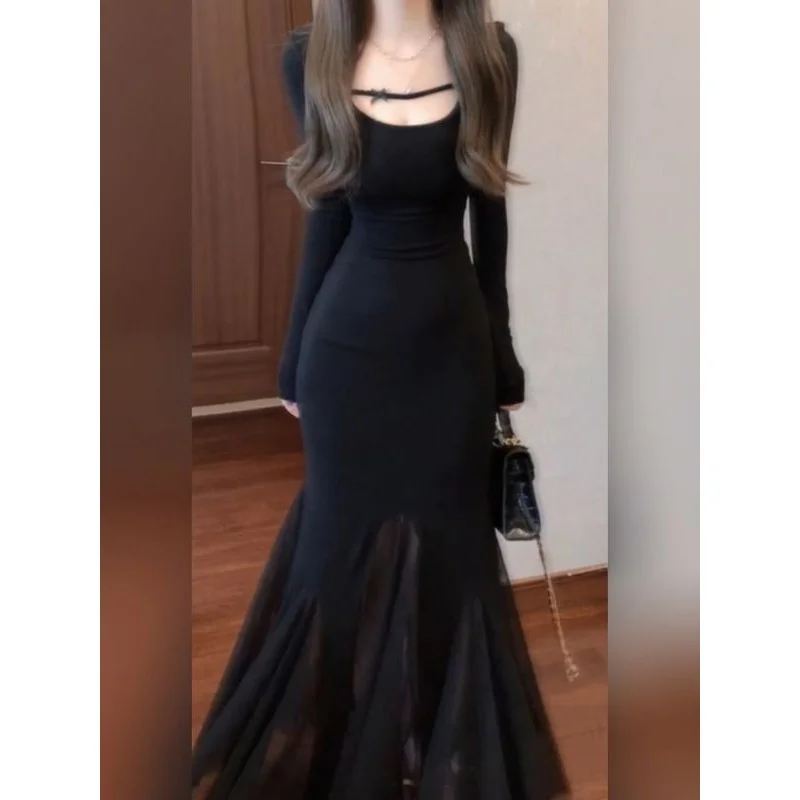 

plus Size 300 Pou Women's Ele Fi Tail Skirt Waist Cinching Bodycon Long Dr Autumn Versatile Commute Sle Korean ...