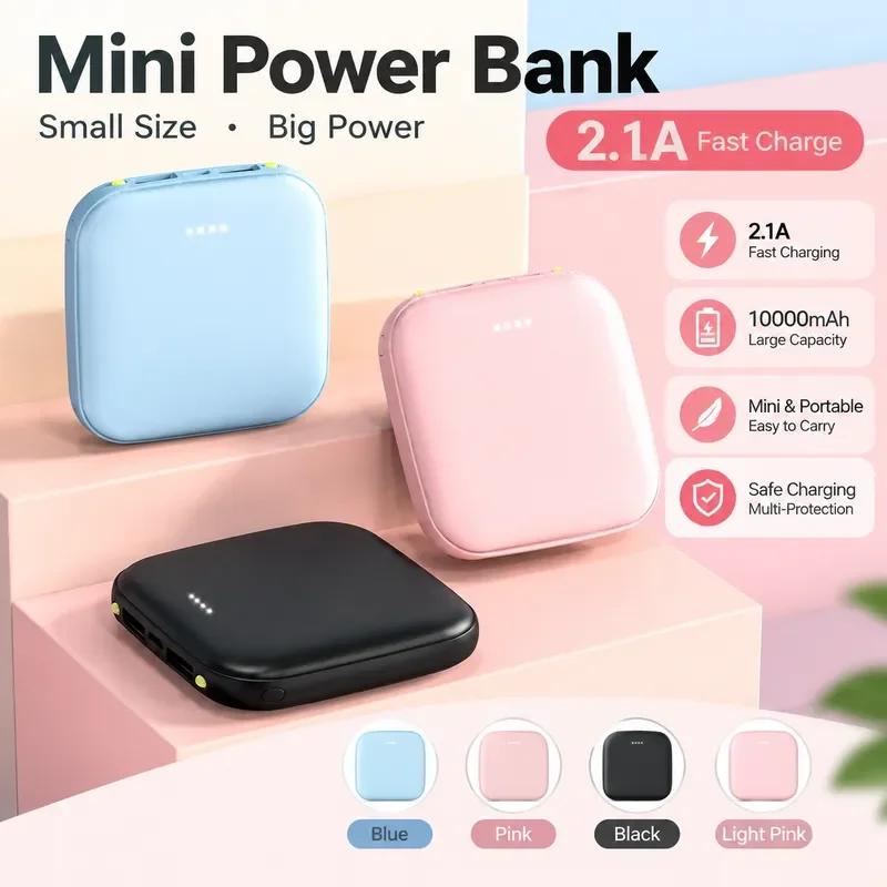 Mini Creative Fast Charging Power Bank Portable Ultra Thin 20000mAh Mobile External Battery Pack