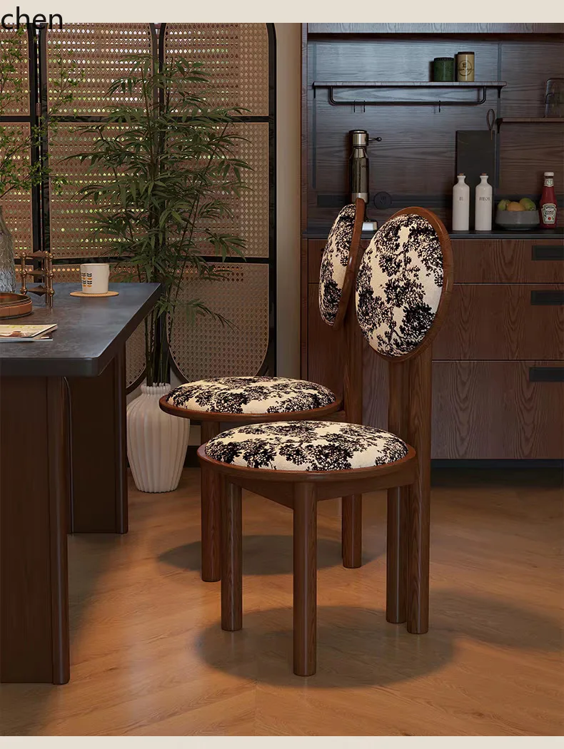 YFY Solid Wood Dining Chair Backrest Chair Vintage Bedroom Dressing Desk Chair