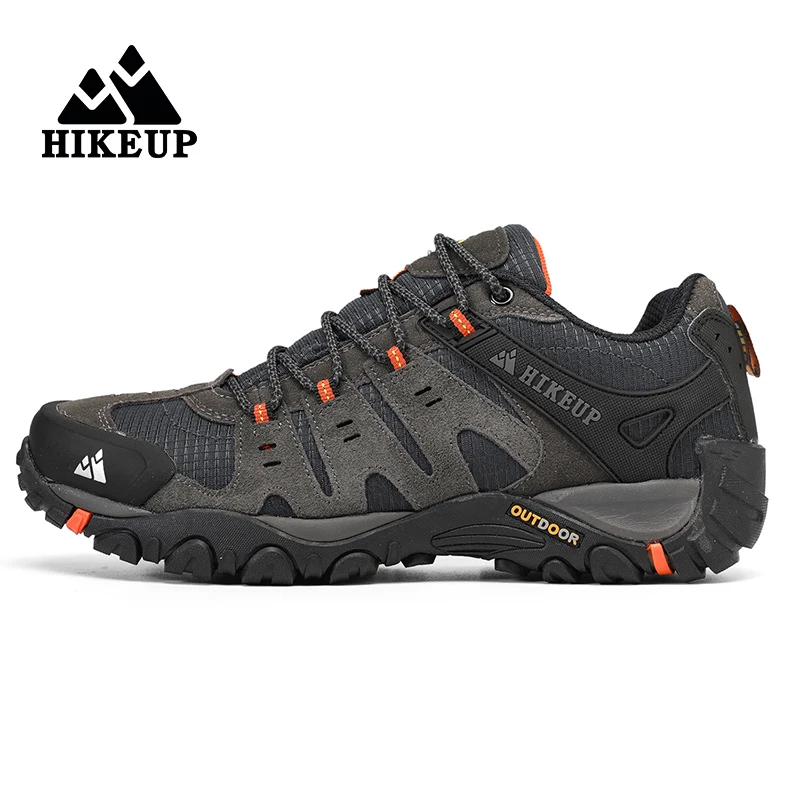 HIKEUP-Sapatos de caminhada de couro para homens, resistente ao desgaste, esporte ao ar livre, renda, escalada, trekking, tênis de caça, nova chegada