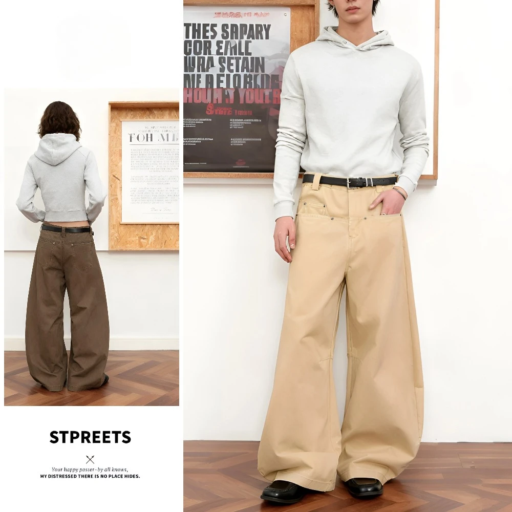 Amerikaanse retro mes casual broek losse pasvorm heren dames nieuw ontwerp hoge taille jeans rechte pijpen broek voor alle seizoenen
