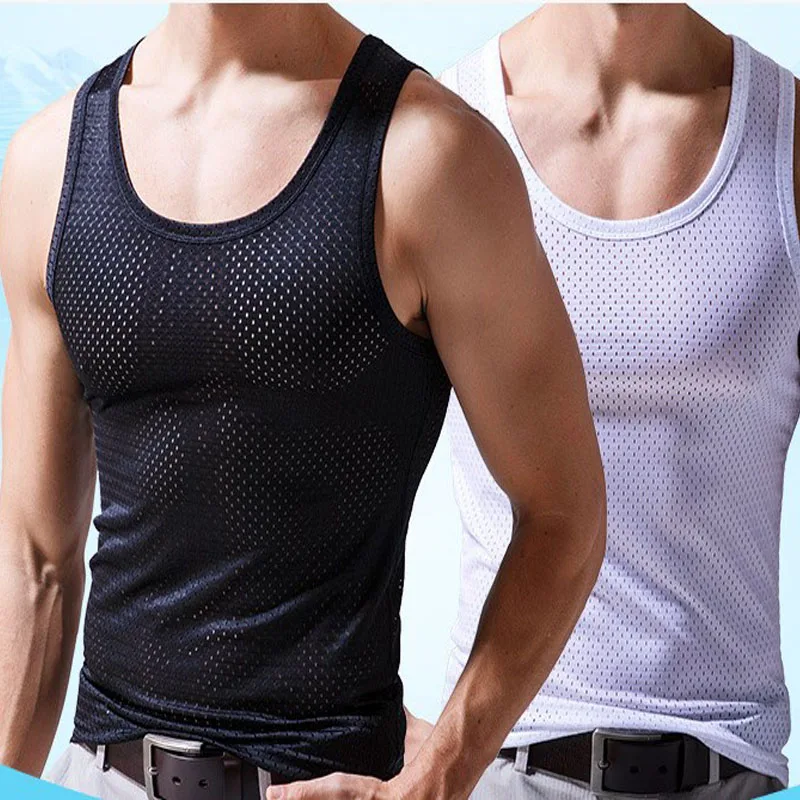 New Mens Mesh Vest Ice Silk canotte per Bodybuilding ad asciugatura rapida Fitness Muscle senza maniche gilet stretto Fitness Casual Sport top