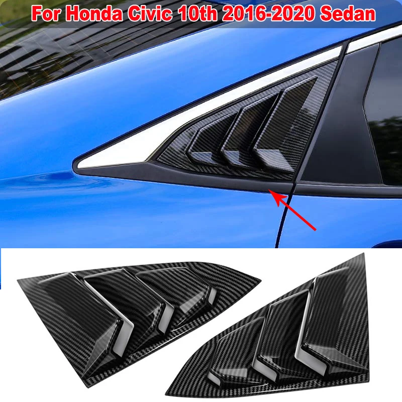 

Rear 1/4 Quarter Window Louvers Cover For Honda Civic 10th 2016-2020 Sedan Side Sun Shade Windshield Cover Trim Car Accessories